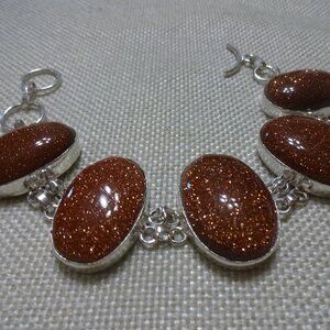 Sparkling GOLD SUNSTONE Handmade Sterling 925 Bracelet Size 7 1/4" #437C